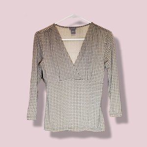 Ann Taylor black and cream surplice peplum top size XS